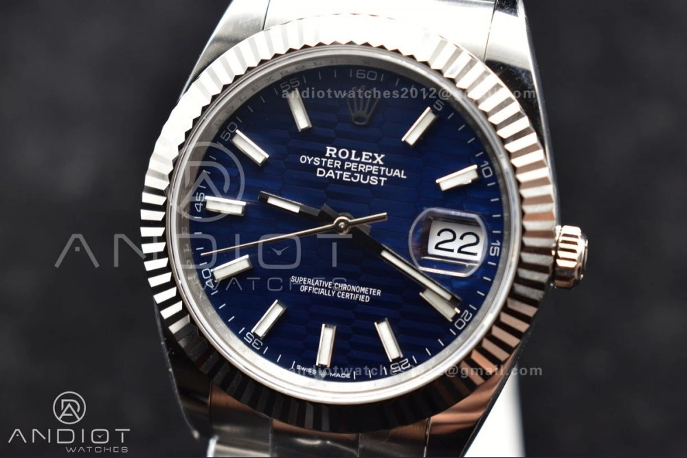 TimelessDesign DateJust 41 126334 Clean 1:1 Best Edition 904L Steel Blue Textured Dial On Oyster Bracelet VR 637