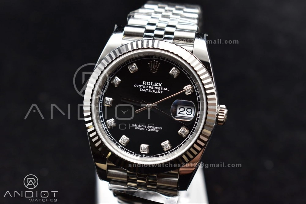 Practical DateJust 41 SS 126334 Clean 1:1 Best Edition 904L Steel Black Diamonds Dial on Jubilee Bracelet VR 407