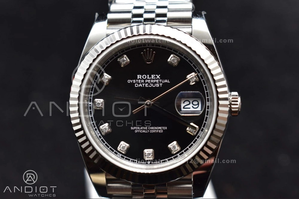 Practical DateJust 41 SS 126334 Clean 1:1 Best Edition 904L Steel Black Diamonds Dial on Jubilee Bracelet VR 407