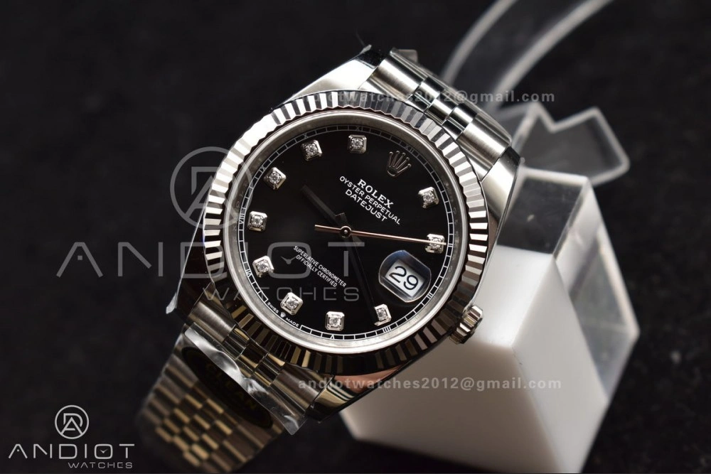 Practical DateJust 41 SS 126334 Clean 1:1 Best Edition 904L Steel Black Diamonds Dial on Jubilee Bracelet VR 407