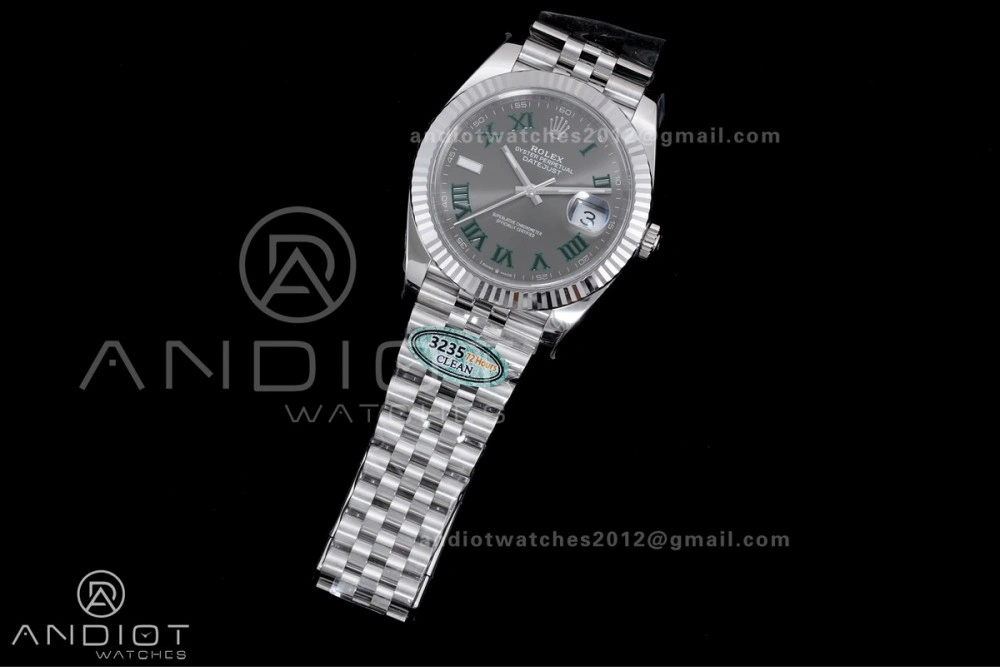 Datejust 41 SS 904L Steel Clean 1:1 Best Edition Gray Dial Green Roman on SS Bracelet SH Durable 657