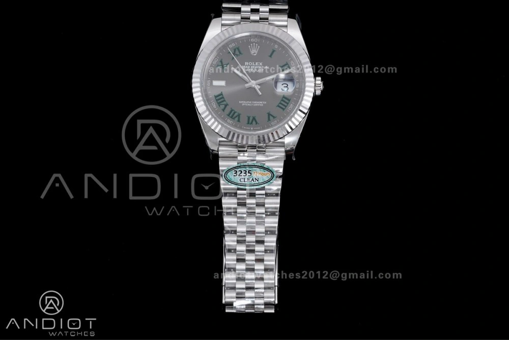 Datejust 41 SS 904L Steel Clean 1:1 Best Edition Gray Dial Green Roman on SS Bracelet SH Durable 657