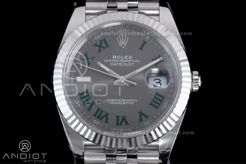Datejust 41 SS 904L Steel Clean 1:1 Best Edition Gray Dial Green Roman on SS Bracelet SH Durable 657