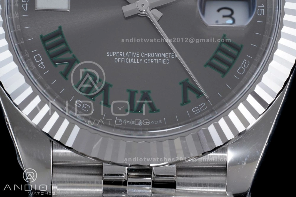 Datejust 41 SS 904L Steel Clean 1:1 Best Edition Gray Dial Green Roman on SS Bracelet SH Durable 657