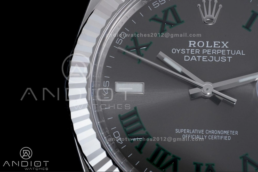 Datejust 41 SS 904L Steel Clean 1:1 Best Edition Gray Dial Green Roman on SS Bracelet SH Durable 657