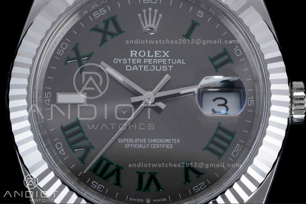 Datejust 41 SS 904L Steel Clean 1:1 Best Edition Gray Dial Green Roman on SS Bracelet SH Durable 657