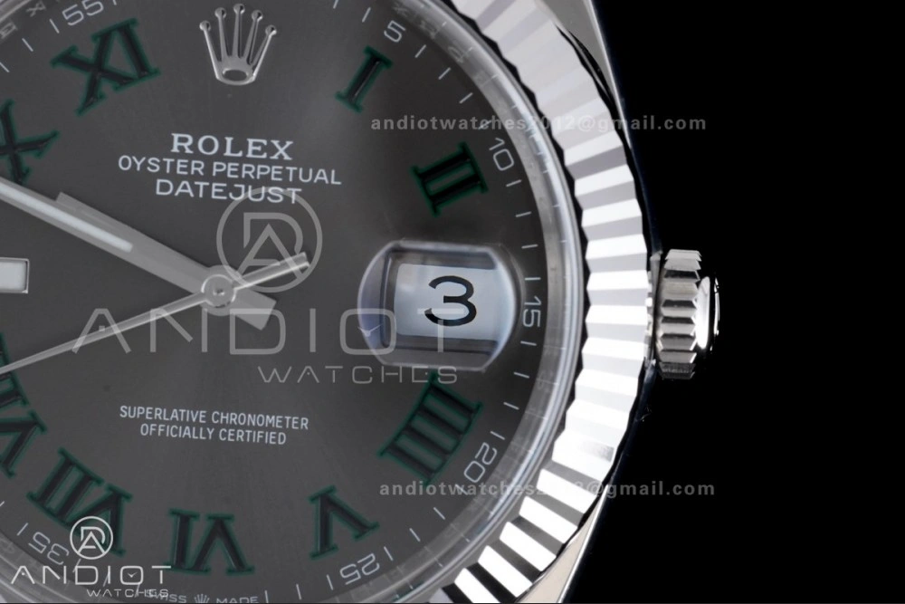 Datejust 41 SS 904L Steel Clean 1:1 Best Edition Gray Dial Green Roman on SS Bracelet SH Durable 657