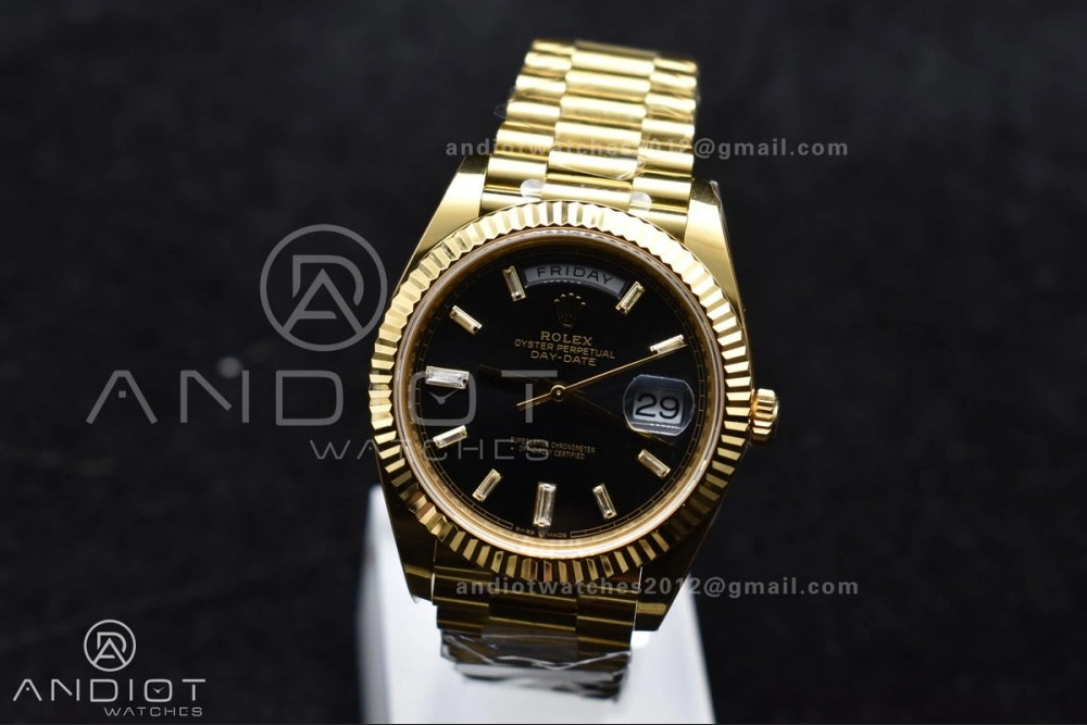 Day Date 40 YG 228238 ARF 1:1 Best Edition Black Crystal Dial On President Bracelet VR3255 (Gain Weight) Soft 656