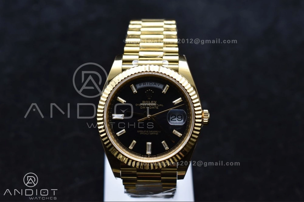 Day Date 40 YG 228238 ARF 1:1 Best Edition Black Crystal Dial On President Bracelet VR3255 (Gain Weight) Soft 656