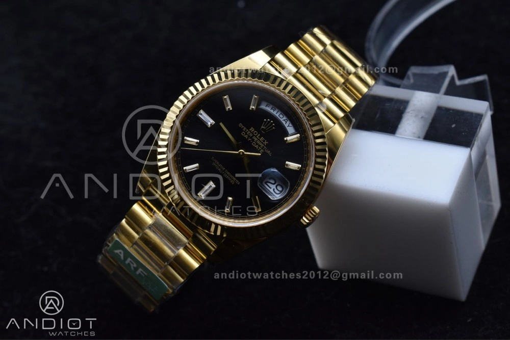 Day Date 40 YG 228238 ARF 1:1 Best Edition Black Crystal Dial On President Bracelet VR3255 (Gain Weight) Soft 656