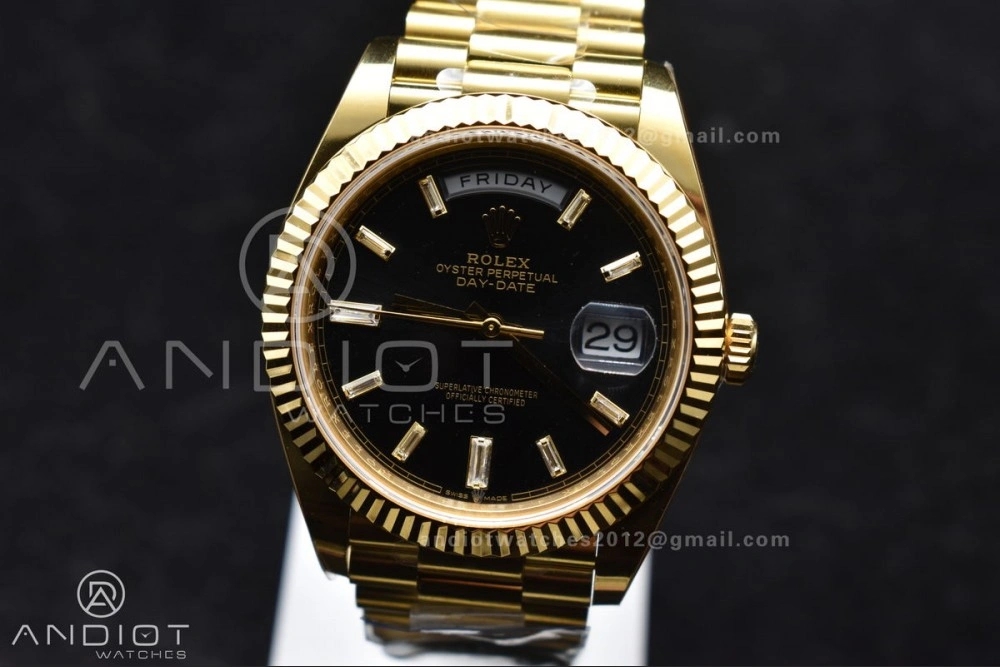 Day Date 40 YG 228238 ARF 1:1 Best Edition Black Crystal Dial On President Bracelet VR3255 (Gain Weight) Soft 656