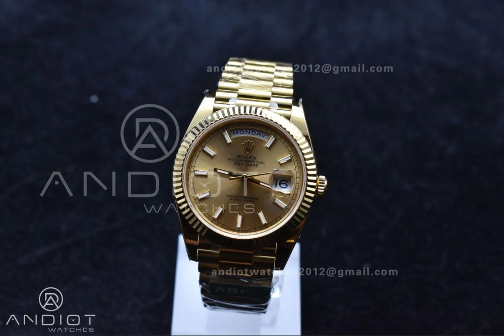 Resilient Day Date 40 YG 228238 ARF 1:1 Best Edition Gold Stick Dial On President Bracelet VR3255 (Gain Weight) 668