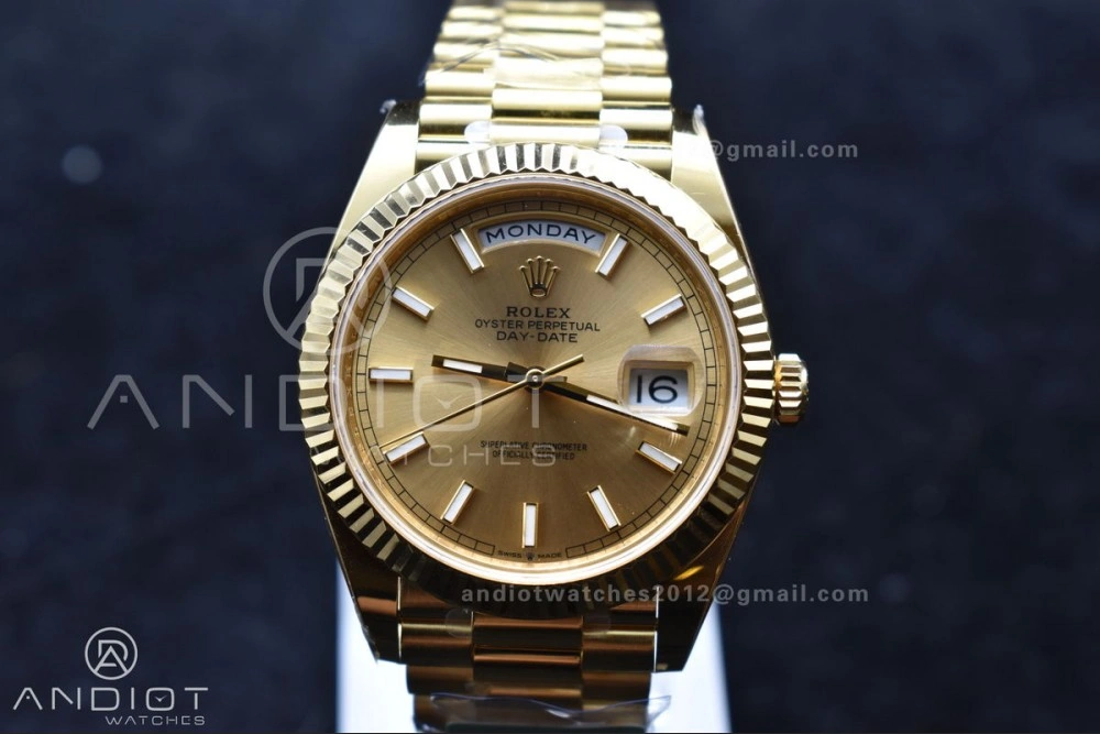 Resilient Day Date 40 YG 228238 ARF 1:1 Best Edition Gold Stick Dial On President Bracelet VR3255 (Gain Weight) 668