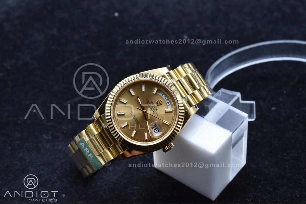 Resilient Day Date 40 YG 228238 ARF 1:1 Best Edition Gold Stick Dial On President Bracelet VR3255 (Gain Weight) 668