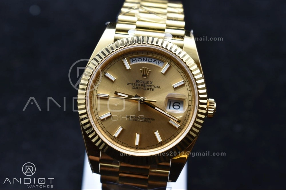 Resilient Day Date 40 YG 228238 ARF 1:1 Best Edition Gold Stick Dial On President Bracelet VR3255 (Gain Weight) 668