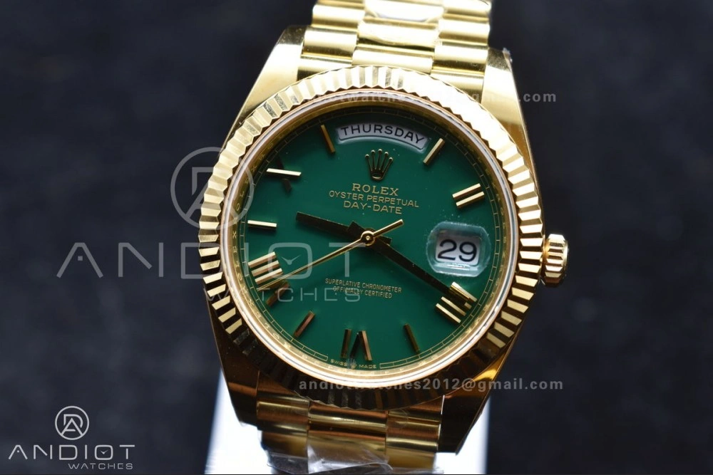 FastDry Day Date 40 YG 228238 ARF 1:1 Best Edition Green Roman Dial on President Bracelet VR3255 (Gain Weight) 663