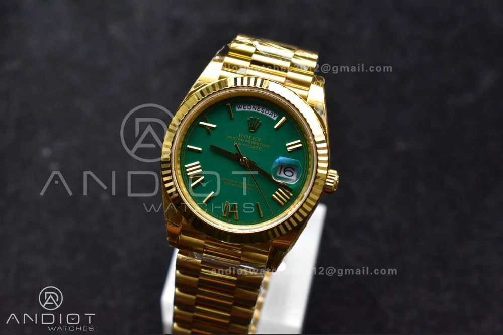 HighQuality Day Date 40 YG 228238 THBF 1:1 Best Edition Green Roman Dial on President Bracelet VR3255 (Gain Weight) 669