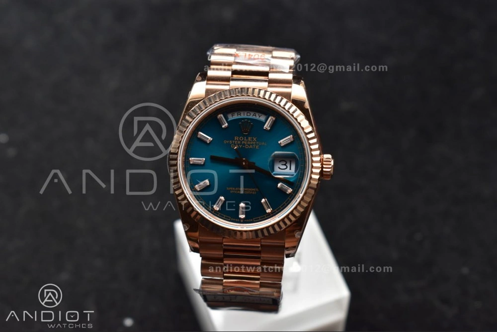 DayDate 36 RG QF Best Edition 904L Steel Blue Dial with Stick Diamond on President Bracelet vr3255 V5 (Gain Weight) Upgraded 667