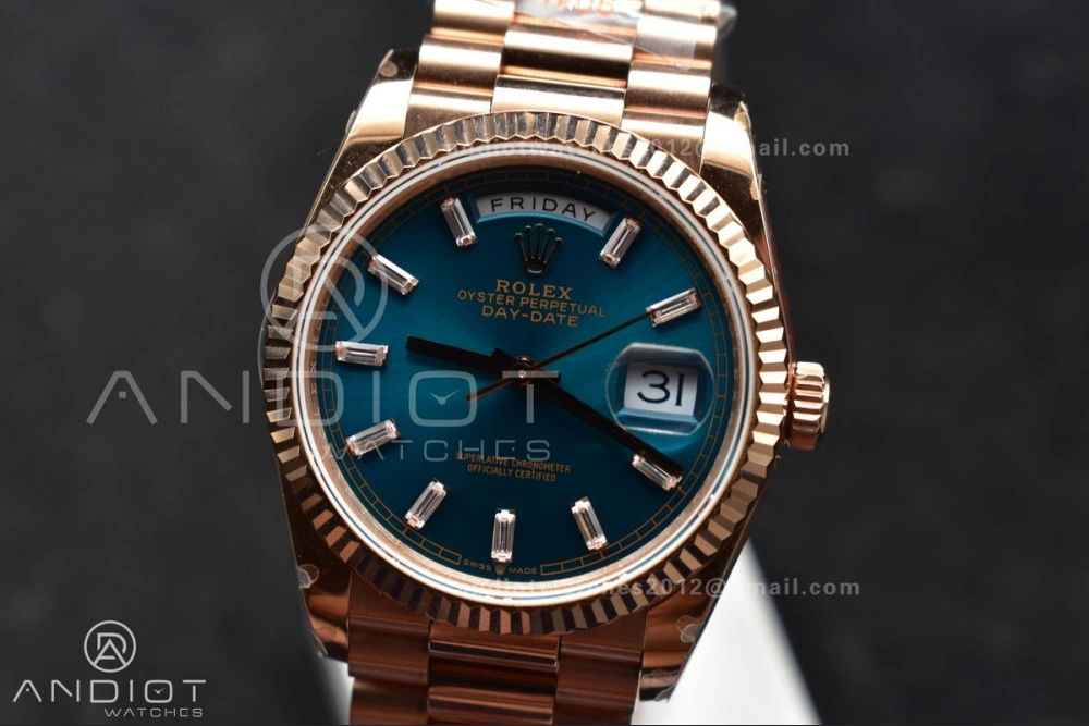 DayDate 36 RG QF Best Edition 904L Steel Blue Dial with Stick Diamond on President Bracelet vr3255 V5 (Gain Weight) Upgraded 667