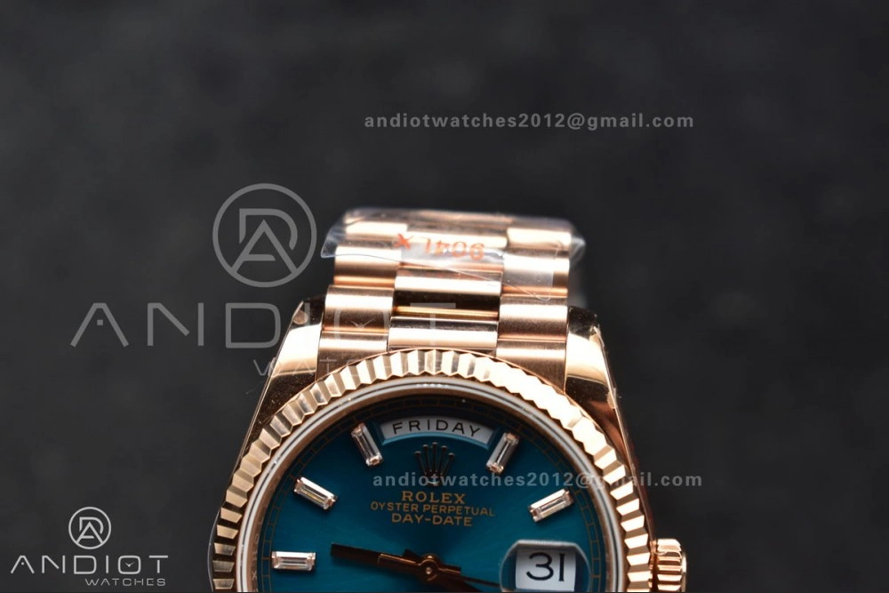 DayDate 36 RG QF Best Edition 904L Steel Blue Dial with Stick Diamond on President Bracelet vr3255 V5 (Gain Weight) Upgraded 667