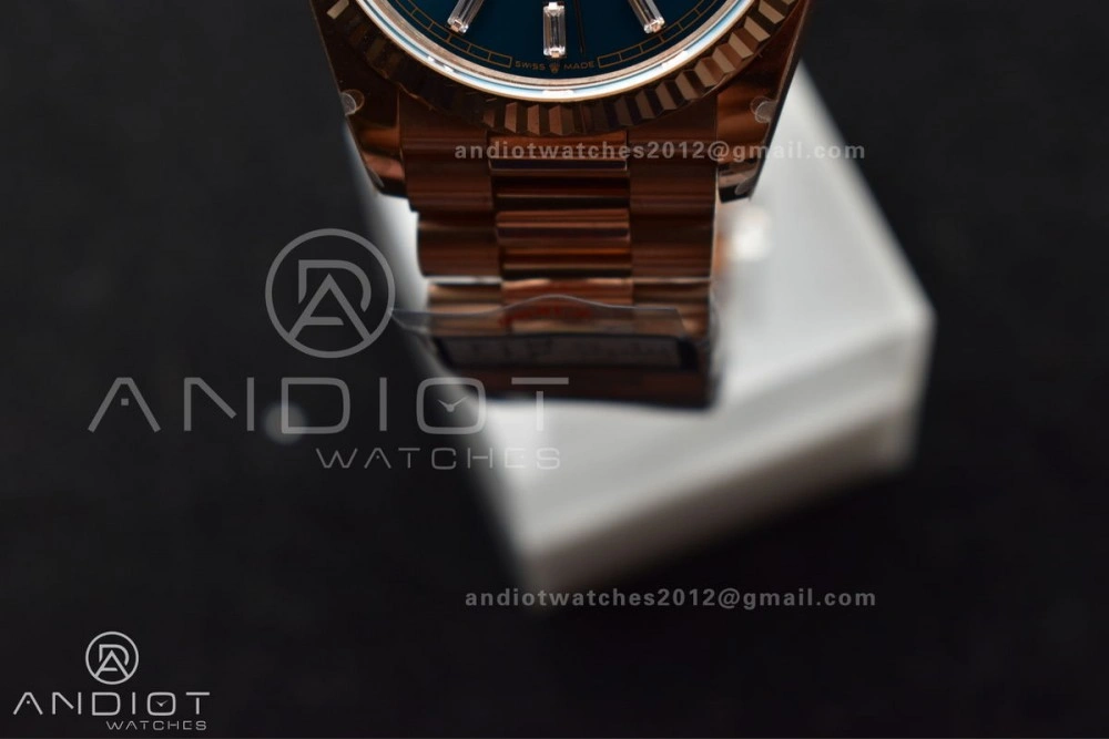 DayDate 36 RG QF Best Edition 904L Steel Blue Dial with Stick Diamond on President Bracelet vr3255 V5 (Gain Weight) Upgraded 667