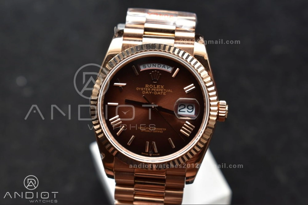 DayDate 36 RG QF Best Edition 904L Steel Brown Dial on RG President Bracelet vr3255 V5 (Gain Weight) SportInspired 665