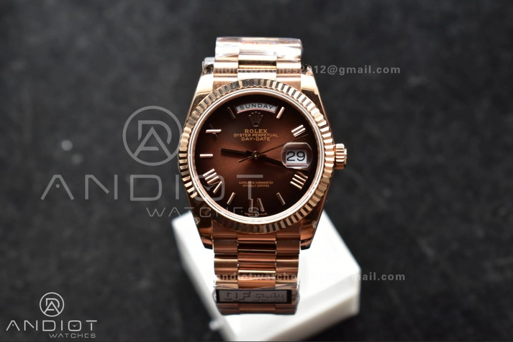 DayDate 36 RG QF Best Edition 904L Steel Brown Dial on RG President Bracelet vr3255 V5 (Gain Weight) SportInspired 665