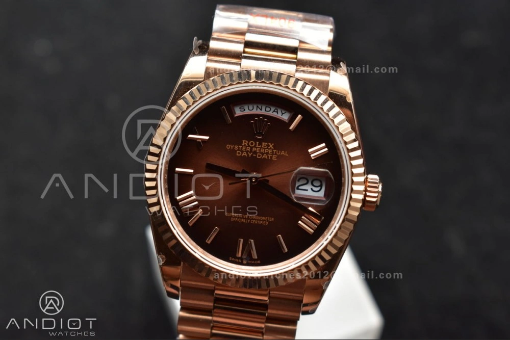 DayDate 36 RG QF Best Edition 904L Steel Brown Dial on RG President Bracelet vr3255 V5 (Gain Weight) SportInspired 665