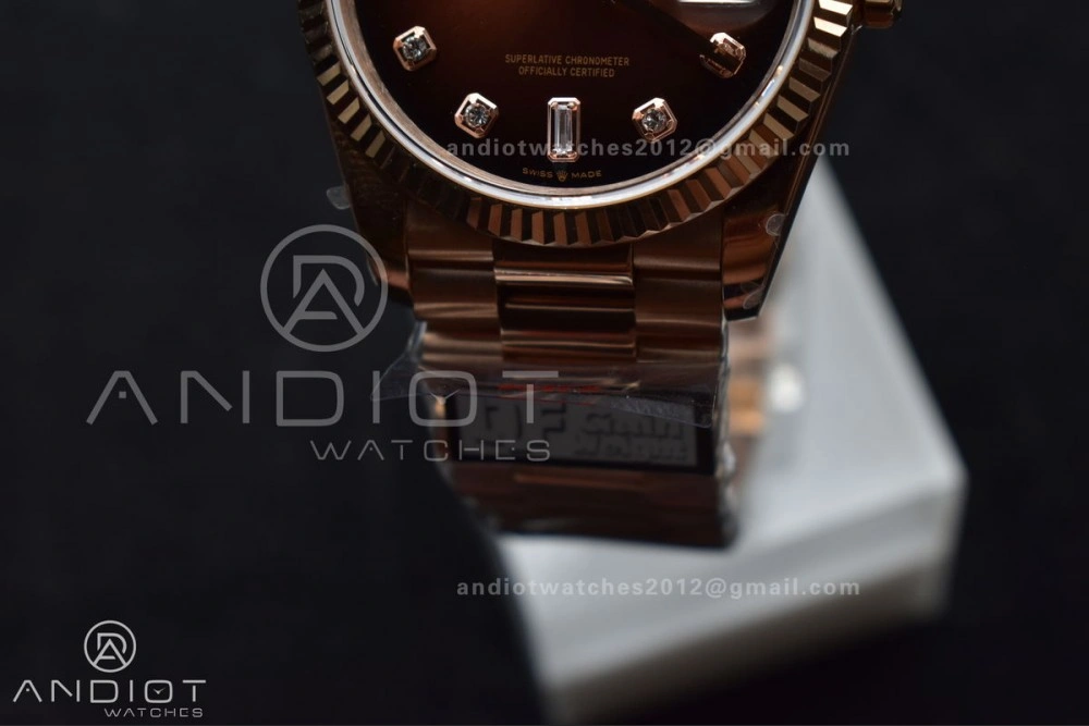 SmoothTexture DayDate 36 RG QF Best Edition 904L Steel Brown Diamond Dial on President Bracelet vr3255 V5 (Gain Weight) 678