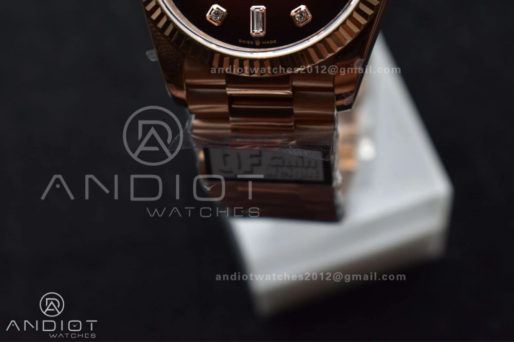 SmoothTexture DayDate 36 RG QF Best Edition 904L Steel Brown Diamond Dial on President Bracelet vr3255 V5 (Gain Weight) 678