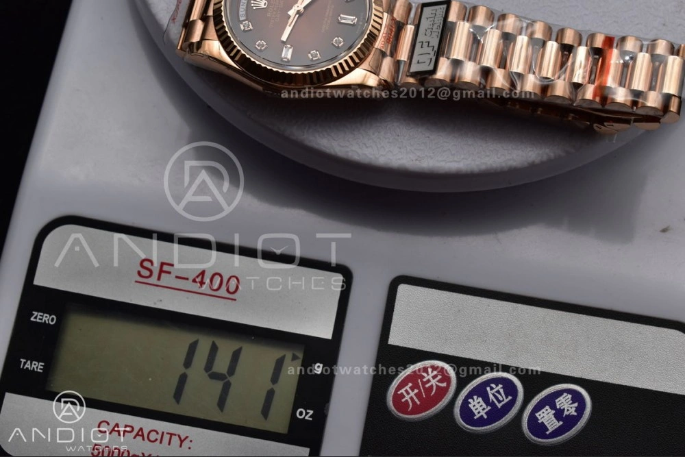 SmoothTexture DayDate 36 RG QF Best Edition 904L Steel Brown Diamond Dial on President Bracelet vr3255 V5 (Gain Weight) 678