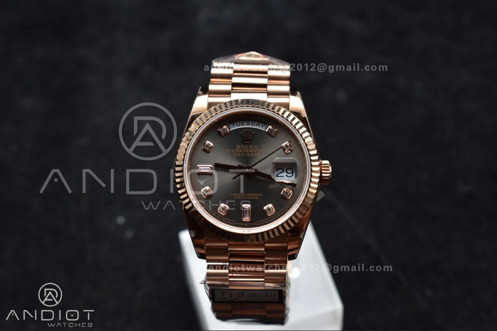 DayDate 36 RG QF Best Edition 904L Steel Grey Dial with Square Diamond on President Bracelet vr3255 V5 (Gain Weight) Original 671