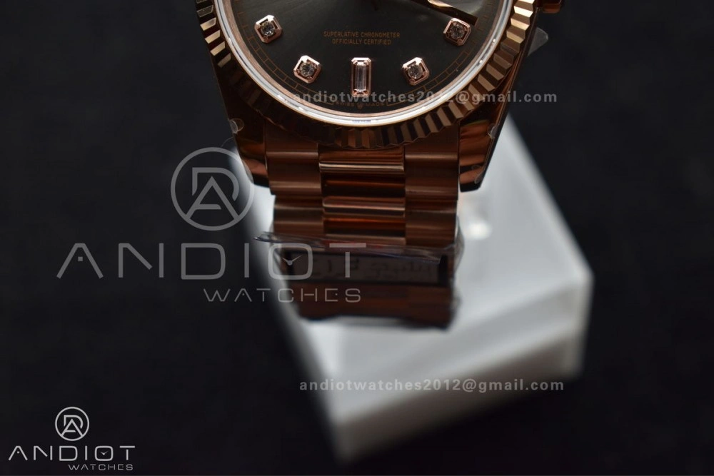 DayDate 36 RG QF Best Edition 904L Steel Grey Dial with Square Diamond on President Bracelet vr3255 V5 (Gain Weight) Original 671