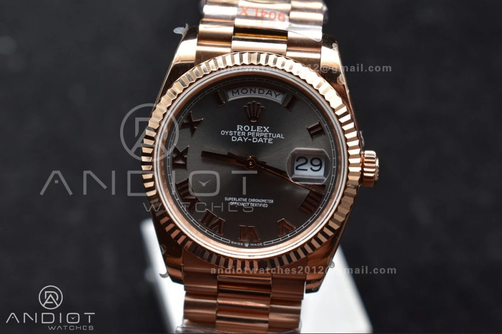 Popular DayDate 36 RG QF Best Edition 904L Steel Grey Roman Dial on President Bracelet vr3255 V5 (Gain Weight) 673