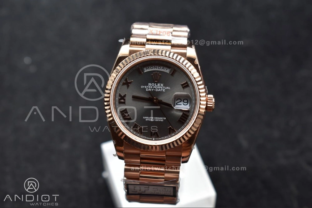 Popular DayDate 36 RG QF Best Edition 904L Steel Grey Roman Dial on President Bracelet vr3255 V5 (Gain Weight) 673