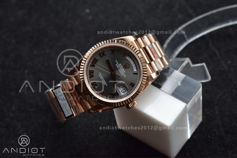 Popular DayDate 36 RG QF Best Edition 904L Steel Grey Roman Dial on President Bracelet vr3255 V5 (Gain Weight) 673