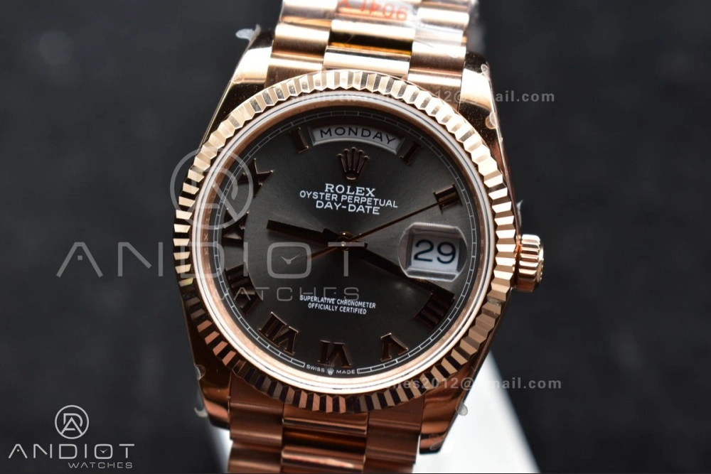 Popular DayDate 36 RG QF Best Edition 904L Steel Grey Roman Dial on President Bracelet vr3255 V5 (Gain Weight) 673