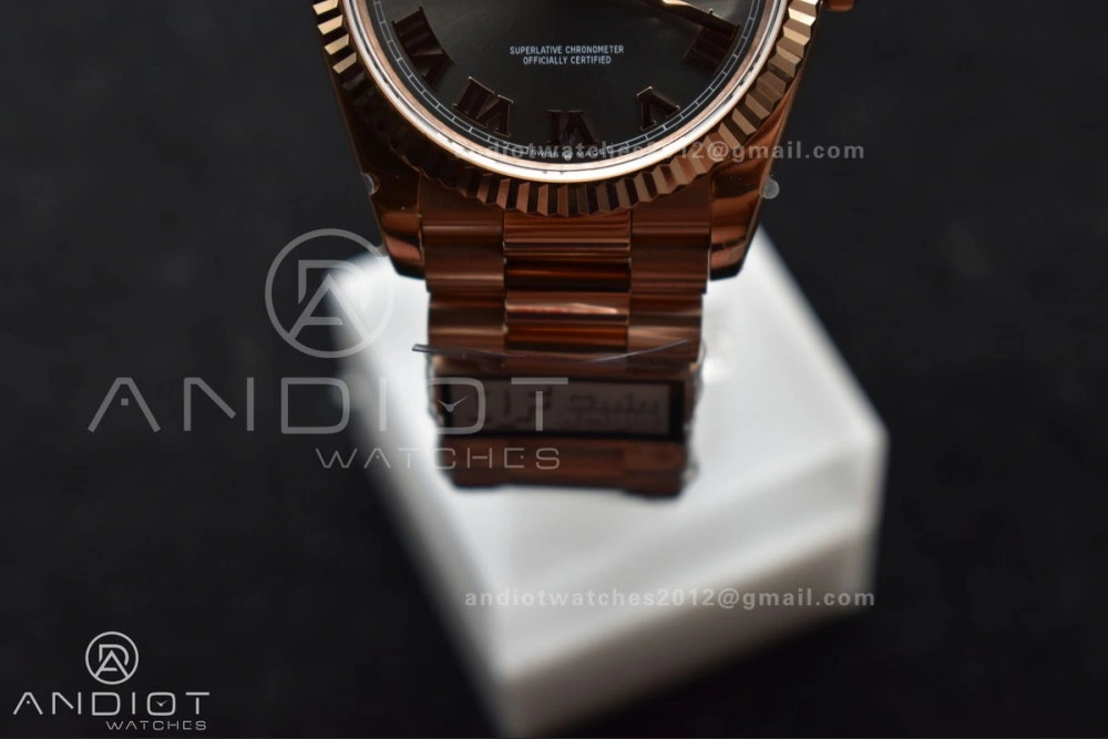 Popular DayDate 36 RG QF Best Edition 904L Steel Grey Roman Dial on President Bracelet vr3255 V5 (Gain Weight) 673