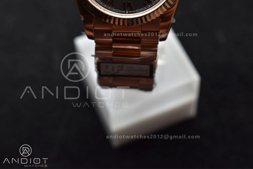 Popular DayDate 36 RG QF Best Edition 904L Steel Grey Roman Dial on President Bracelet vr3255 V5 (Gain Weight) 673