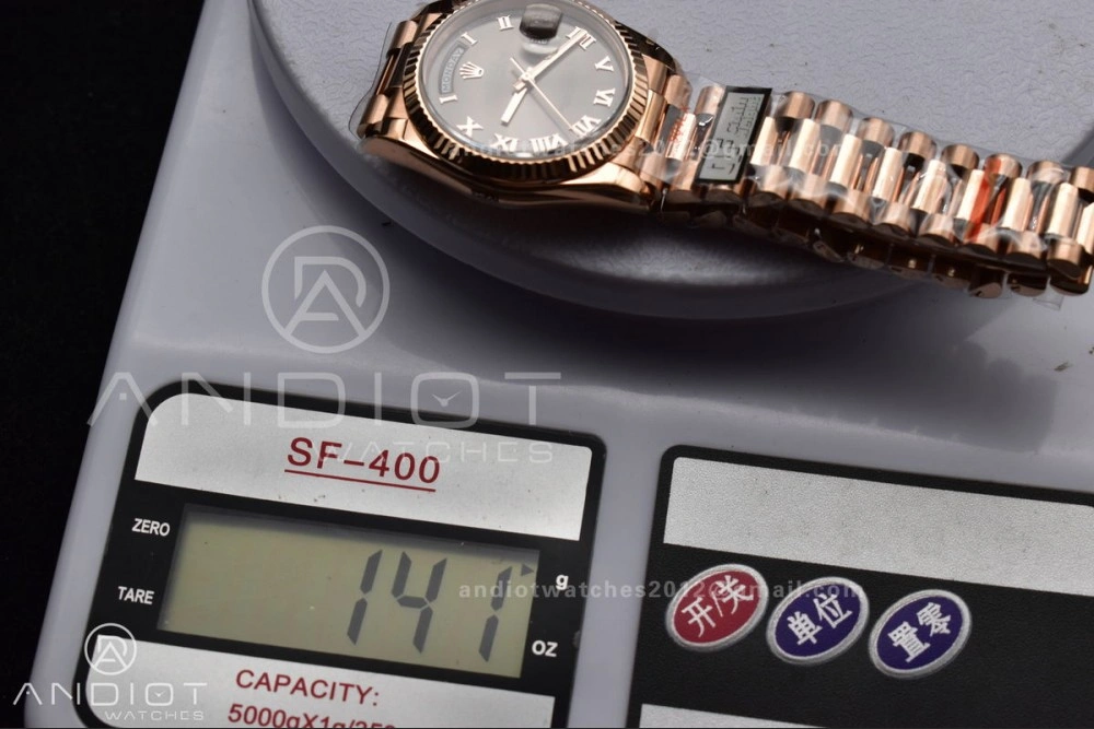 Popular DayDate 36 RG QF Best Edition 904L Steel Grey Roman Dial on President Bracelet vr3255 V5 (Gain Weight) 673