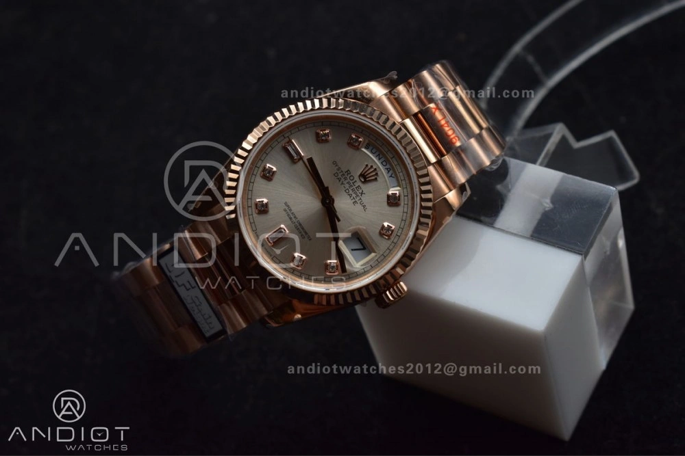 DayDate 36 RG QF Best Edition 904L Steel Silver Dial with Square Diamond on President Bracelet vr3255 V5 (Gain Weight) EasyMatch 675