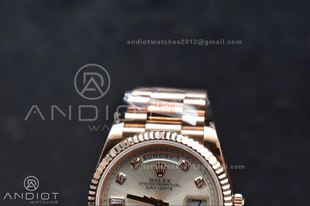 DayDate 36 RG QF Best Edition 904L Steel Silver Dial with Square Diamond on President Bracelet vr3255 V5 (Gain Weight) EasyMatch 675