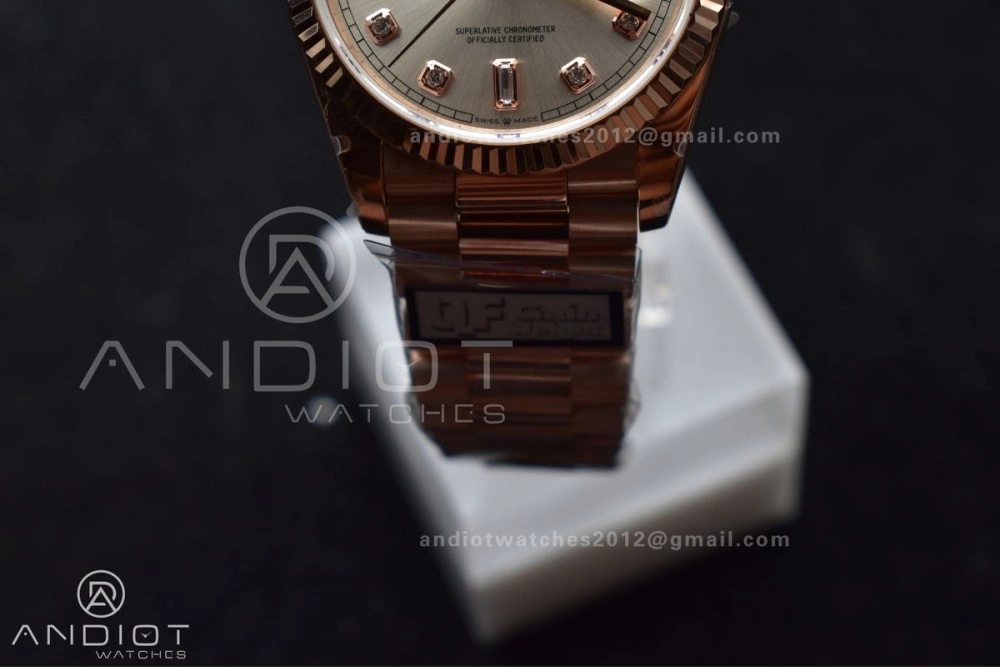DayDate 36 RG QF Best Edition 904L Steel Silver Dial with Square Diamond on President Bracelet vr3255 V5 (Gain Weight) EasyMatch 675