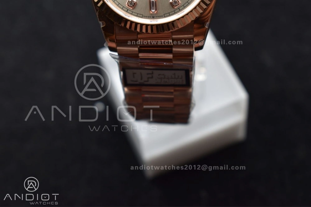 DayDate 36 RG QF Best Edition 904L Steel Silver Dial with Square Diamond on President Bracelet vr3255 V5 (Gain Weight) EasyMatch 675