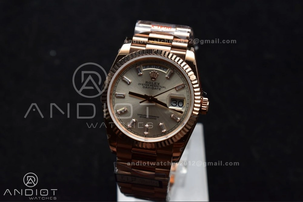 DayDate 36 RG QF Best Edition 904L Steel Silver Dial with Stick Diamond on President Bracelet vr3255 V5 (Gain Weight) Classic 674