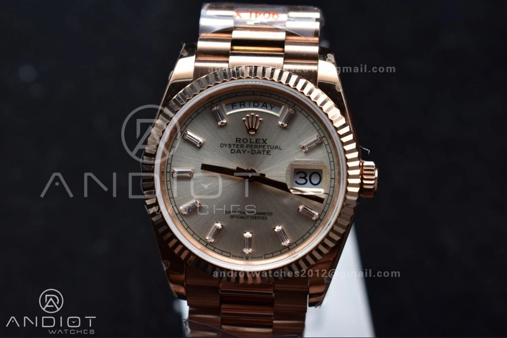 DayDate 36 RG QF Best Edition 904L Steel Silver Dial with Stick Diamond on President Bracelet vr3255 V5 (Gain Weight) Classic 674