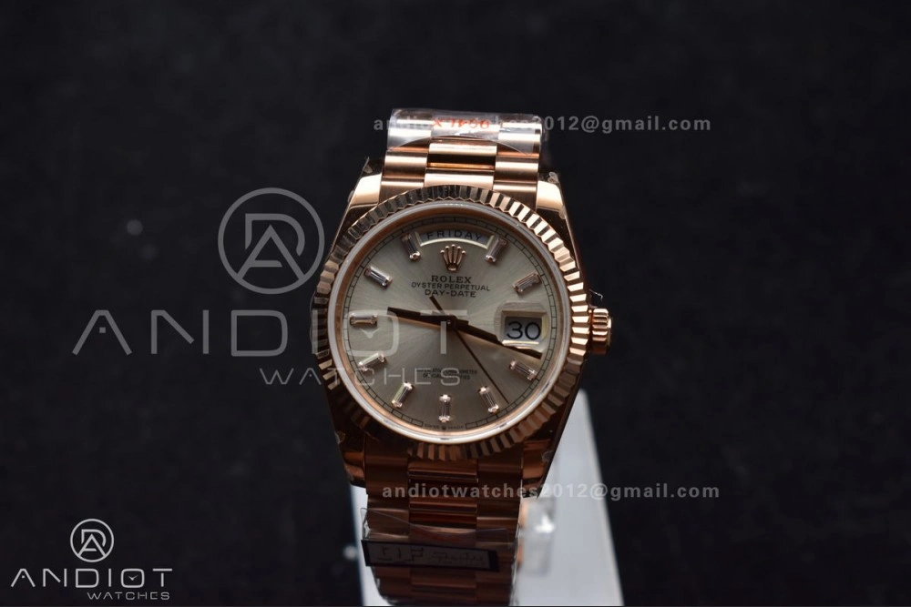 DayDate 36 RG QF Best Edition 904L Steel Silver Dial with Stick Diamond on President Bracelet vr3255 V5 (Gain Weight) Classic 674