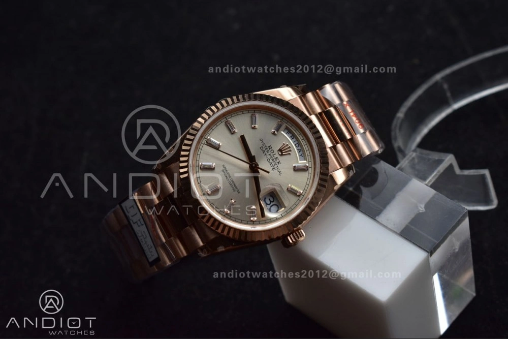 DayDate 36 RG QF Best Edition 904L Steel Silver Dial with Stick Diamond on President Bracelet vr3255 V5 (Gain Weight) Classic 674