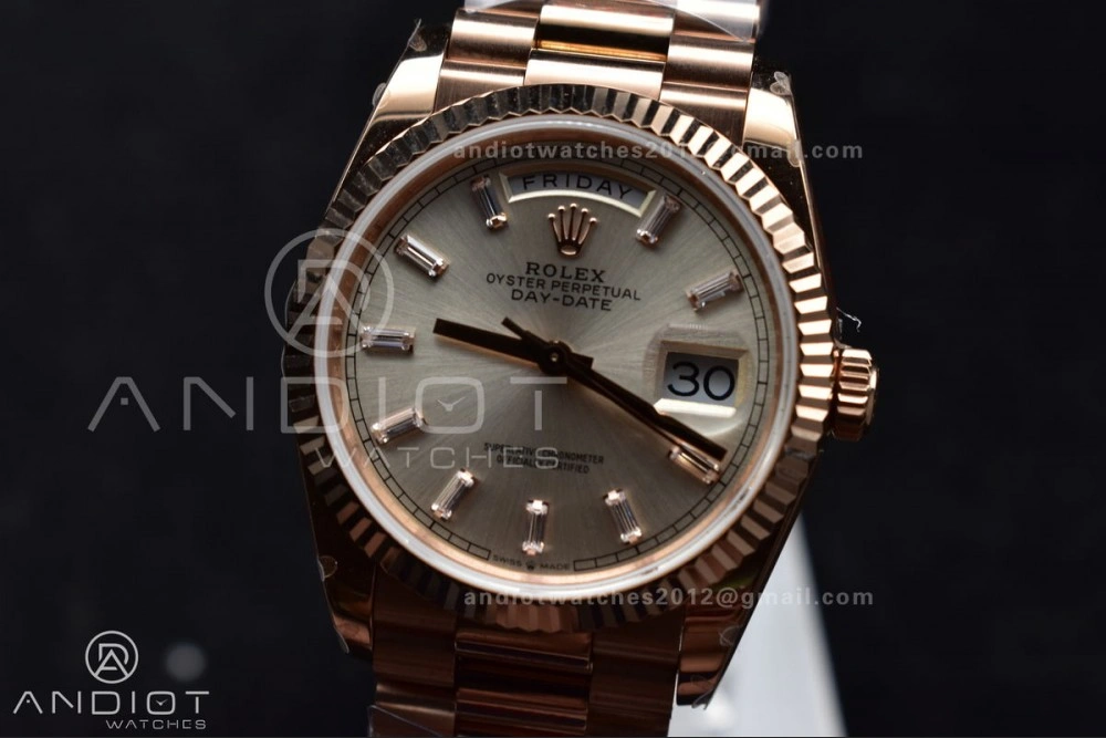 DayDate 36 RG QF Best Edition 904L Steel Silver Dial with Stick Diamond on President Bracelet vr3255 V5 (Gain Weight) Classic 674