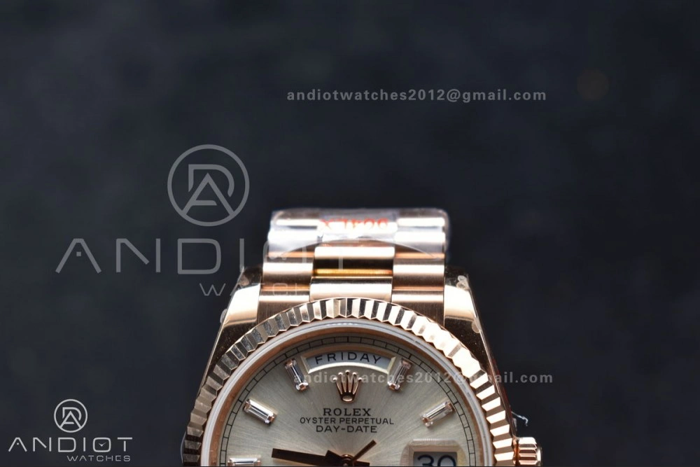 DayDate 36 RG QF Best Edition 904L Steel Silver Dial with Stick Diamond on President Bracelet vr3255 V5 (Gain Weight) Classic 674